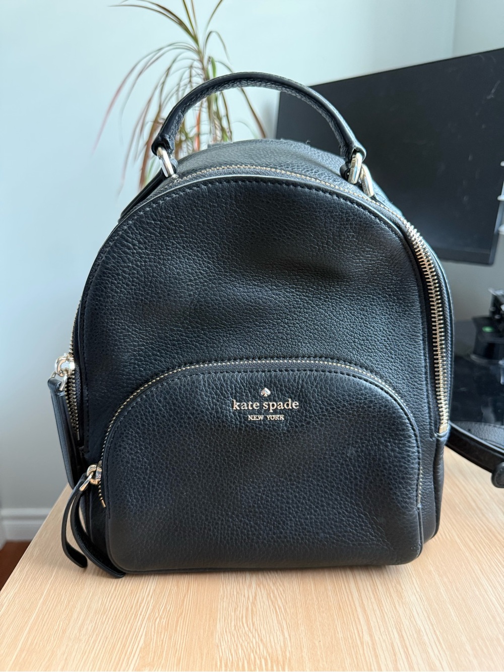 kate spade black pebbled leather mini backpack